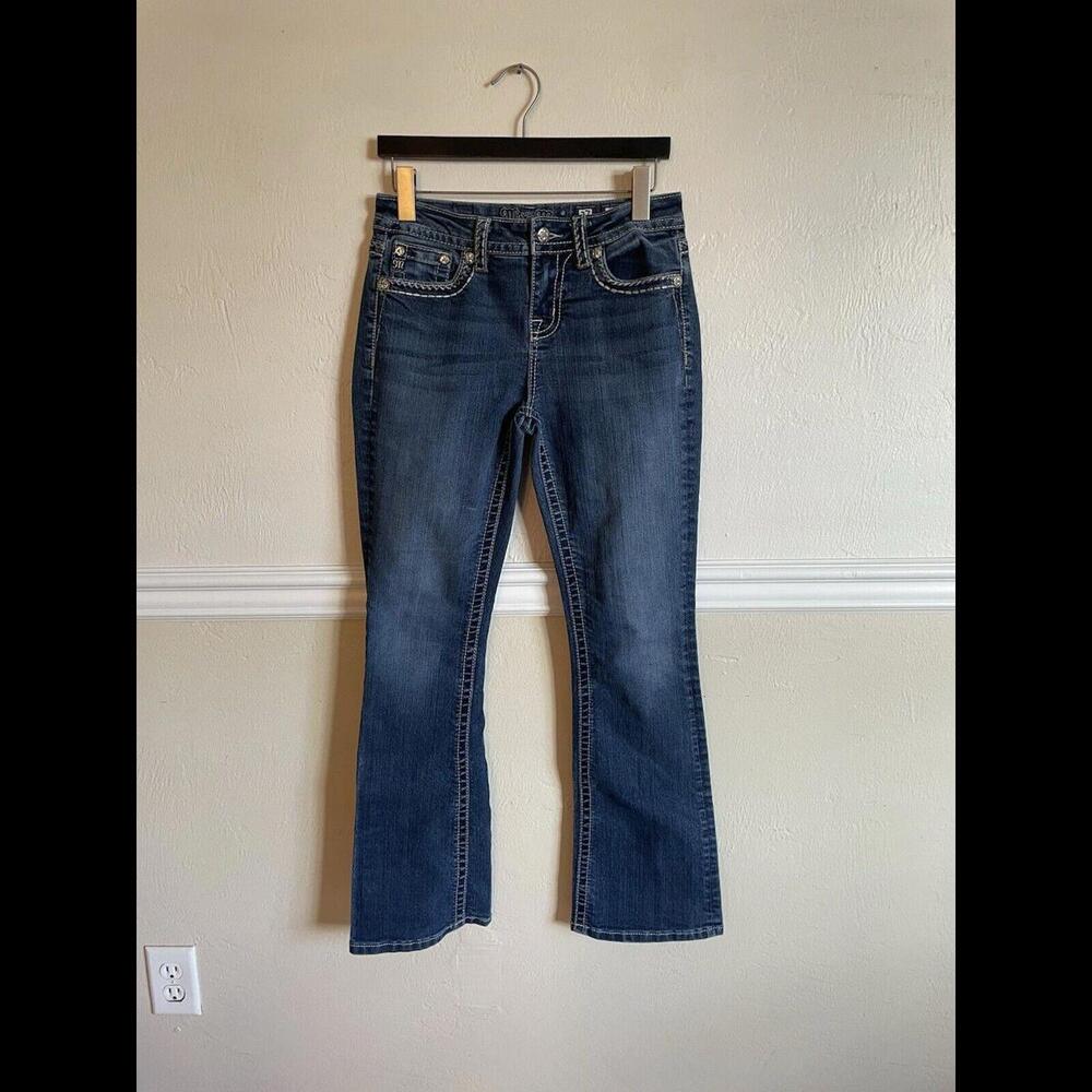 Miss Me Mid-Rise Curvy Boot Cut Denim Jeans With Embellished Pockets Sz 27